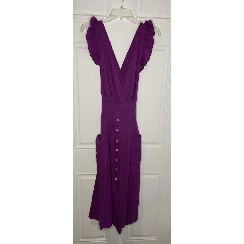Happy x Nature Womens S Purple Linen Nature Garden of Eden Serene Midi Dress NWT